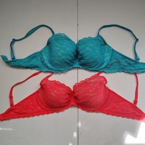 Victoria's Secret Lace Bra Duo - Coral and Blue 36C